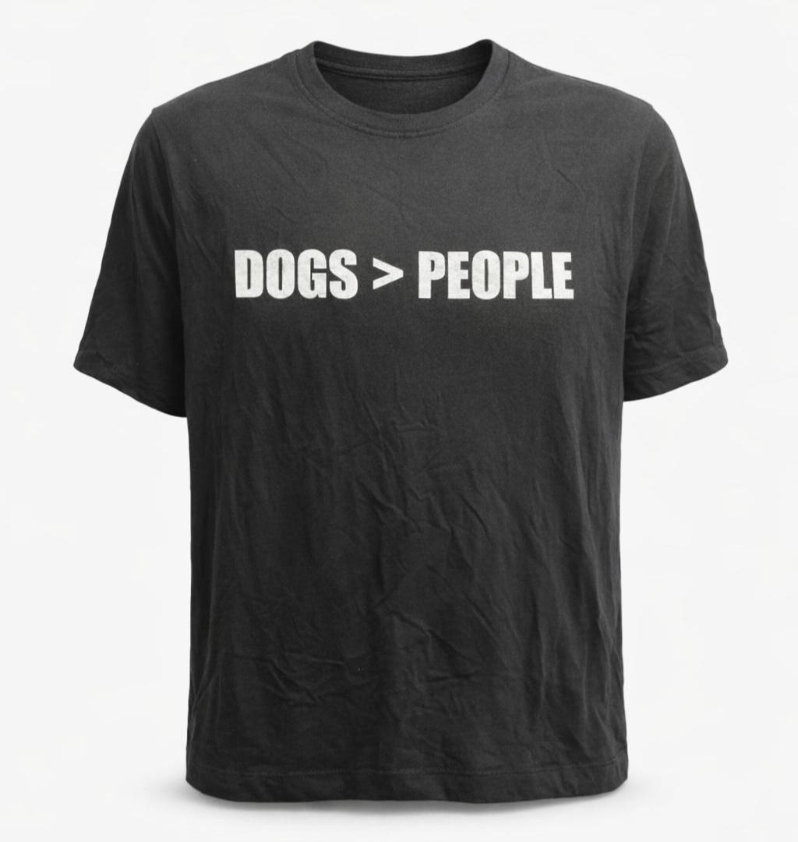 Product Description: ๐พ Dogs > People Tee</br>Make a bold statement in this sleek black short-sleeve shirt! Designed with ladies’ sizing and crafted from a soft, stretchy blend of 95% rayon and 5% spandex, it offers a flattering fit and all-day comfort. Available in multiple sizes.</br></br>Original Price: $15. Sale Price: $8 (48% off)</br></br>Because dogs really are the best! ๐ถ</br> Dogs > People Short Sleeve - Black